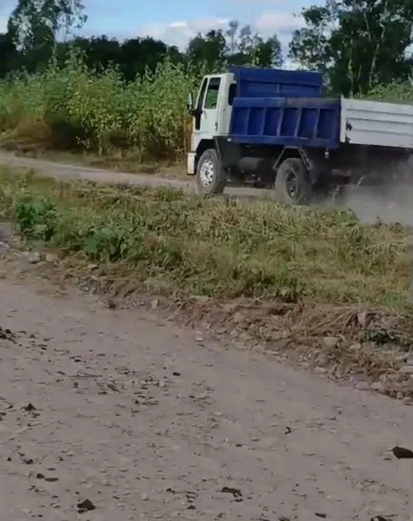 Camion llevando y derramando guano