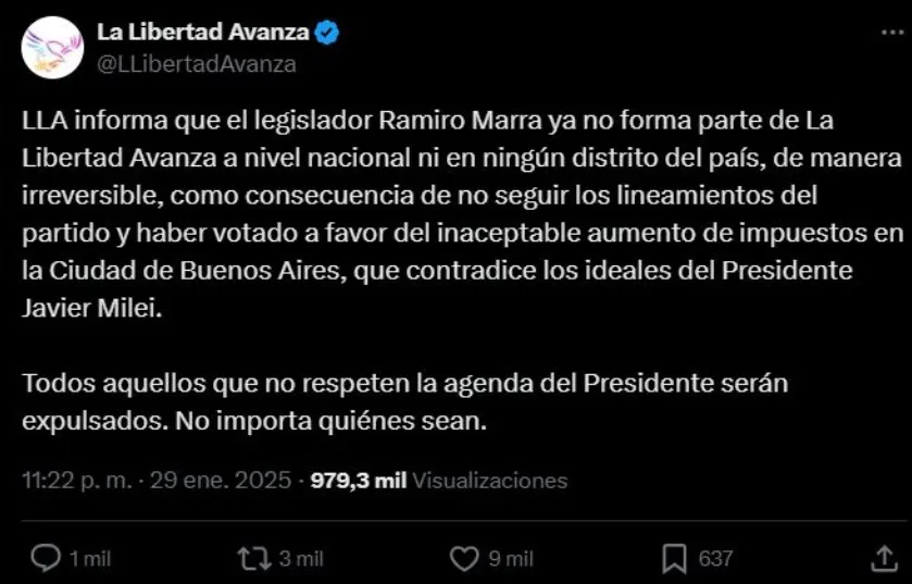 Expulsión Marra Comunicado LLA